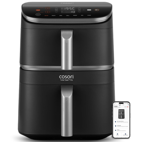 COSORI Air Fryer 10.8L Smart Turbo Tower Pro, Dual Blaze&Turbo Blaze,Friteuse sans huile avec 100% en Céramique,3 Niveaux Cuisso