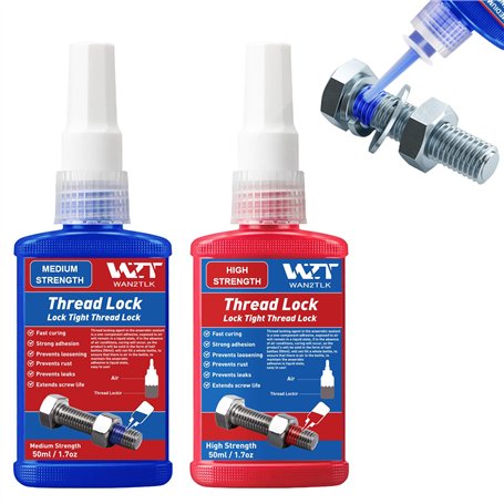 WAN2TLK Lot de 2 fusibles Locktight de 50 ml - Résistance moyenne et haute résistance - Pour remplir les interstices et serrer l