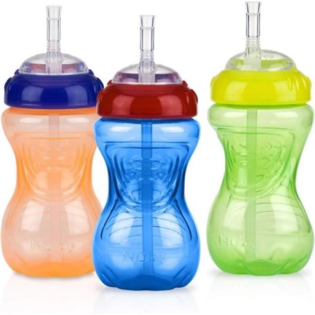 Lot de 3 tasses anti-fuite - NUBY - Paille flexible - Mixte