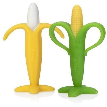Lots de 2 anneaux de dentition - NUBY - Banane et Mais - Silicone - Des 3 mois