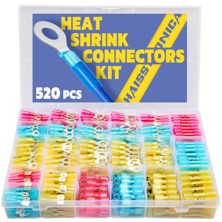 haisstronica Lot de 520 connecteurs de fils thermorétractables de qualité marine - Kit de connecteurs électriques en cuivre roug