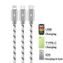 Câble de charge multiple 3 en 1 [3 m] long câble de chargeur rapide en nylon tressé avec ports IP/micro USB/type C pour iP 13/12