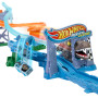 Hot Wheels Coffret Carambolages et Collisions RacerVerse Jurassic World avec piste et véhicule miniature vélociraptor, course de