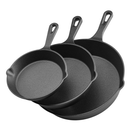 VEVOR Poêle en Fonte Lot de 3PCs 16 cm/22 cm/26