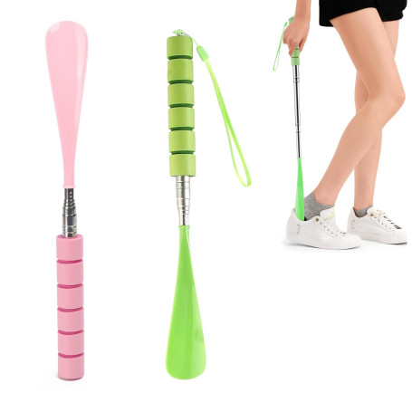 YanBous 2 Pièces Chausse Pied Long Manche Telescopique Extensible Grand Plastique Chaussé Pieds Pour Hommes Femmes Enfant Senior