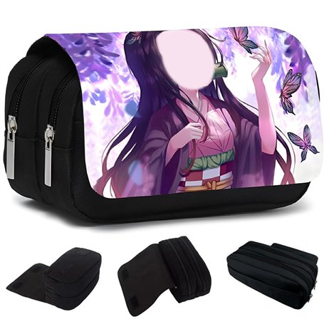 NTEVXZ Trousse à Crayons de Dessin Animé Manga Étui Grande Capacité Trousses à Crayons Nezuko pour Garçons et Filles Étudiants F
