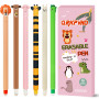 YNOUYRS Trousse Ecole 2 en1 en Silicone Souple-Set thème animalier stylos à encre gel effaçables
