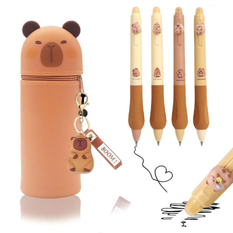 CYGMRFH Trousse Capybara avec 6 Stylo & Porte-Clés