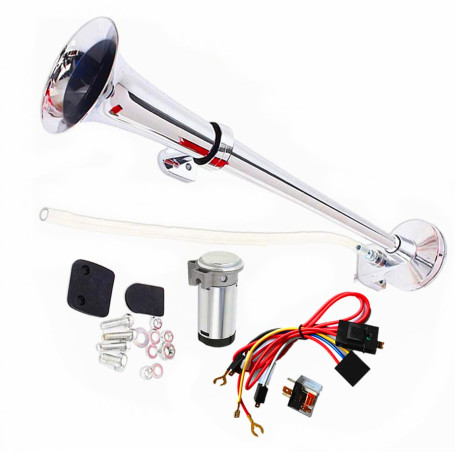 YIYIDA Klaxon d'air de voiture Car Horn 150DB Klaxon de voiture 24V Klaxon de camion 18 pouces Chrome Zinc trompette simple arge