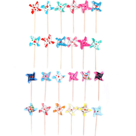 WANGCL Lot de 24 mini moulins à vent pour cupcakes - Décorations de gâteaux de fête de mariage (couleur aléatoire)