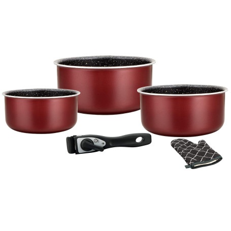 Herzberg Batterie de cuisine - lot de casserole induction - set casserole et poele tous feux - set de cuisine de 5 éléments avec