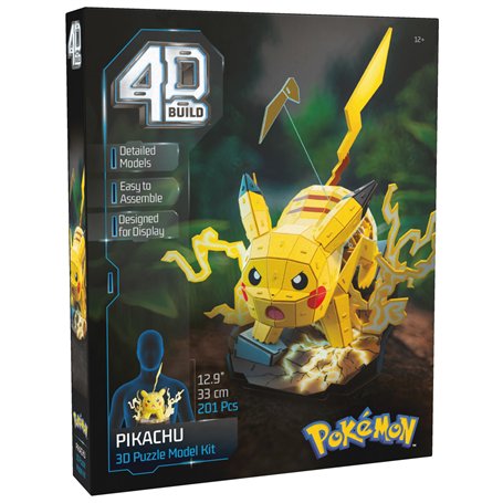 4D Build - Puzzle 3D Pokémon - Maquette Pikachu Pokémon 201 Pièces - Pikachu Inspiré Du Dessin Animé - Puzzle Adulte - Jeu De Co