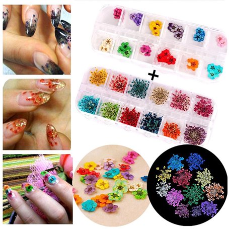 Accessoires pour nail art 12 couleurs tridimensionnelles fleurs séchées 60 étoiles plus 60 cinq fleurs