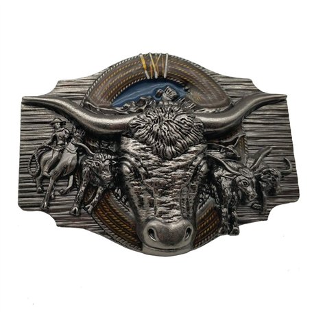 Xwest Longhorn Cowboy Cowgirl Bull Rodeo Western Texas Belt Buckle Boucle de ceinture