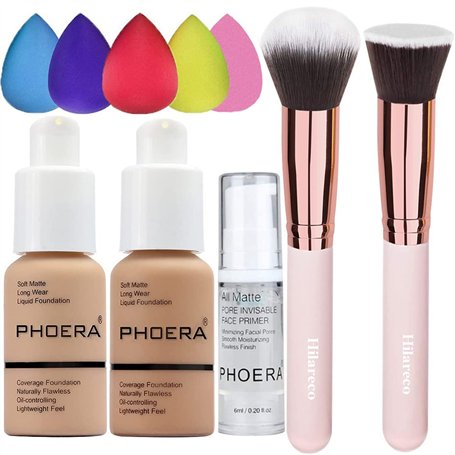 PHOERA Fond de Teint Couvrant Et Face Primer Liquide Couverture Complète Foundation Correcteur