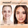 PHOERA Fond de Teint Couvrant Et Face Primer Liquide Couverture Complète Foundation Correcteur,Pinceaux Fond de Teint Et Pinceau