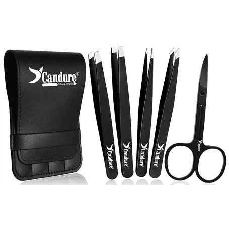 Candure Lot de 5 pinces à épiler pour professionnels en acier inoxydable pour poils incarnés