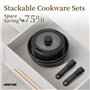 JEETEE Batterie de Cuisine Antiadhésive 17 pièces avec Poignée Amovible, Poele Induction 20/26cm, Sauteuse 26cm, Casserole 18/20