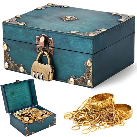HOMURY Coffre au trésor en bois vintage avec serrure à combinaison
