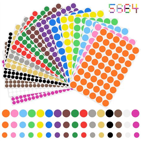 YARVPUV 5664 Pieces Gommettes Autocollantes Rondes 20mm 15mm 10mm Couleur Codage Étiquettes 16 Couleurs Gommettes Rondes pour Ca