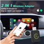 Adaptateur Carplay Sans Fil, Adaptateur Bluetooth Voiture,2 en 1 Pour Adaptateur Sans fil Car play Voiture et Android Auto, Comp