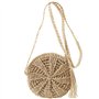 MEMOFYND 1 sac rond en paille - Sac à bandoulière bohème tressé - Sac de plage simple - Sac à main à pompons - Convient pour les