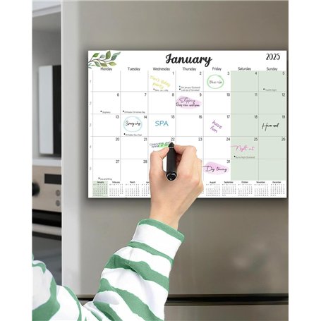Qupuce Calendrier Anglais Magnetique Frigo 2025 2026 (18 Mois) 32 * 22Cm