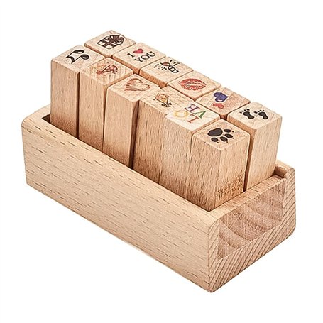 Tiardey 12 Pcs Mini Tampons en Caoutchouc en Bois Mignon DIY Diary Scrapbook Stamps Set avec Bo?Te en Bois - Amour + Mariage