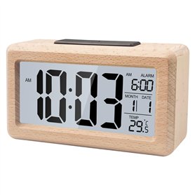 Gvolatee Réveil Digital Lumineux en Bois, LCD Grand Ecran Horloge Numérique, Reveil Matin Numerique avec Affichage Date Températ Gvolatee Réveil Digital Lumineux en Bois