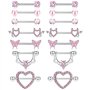 XFSRG Kit Piercings 7 Paires de Piercing Tétons Femme en Acier Chirurgical 14G et Piercing Langue avec Zirconia Rose Papillon Cœ