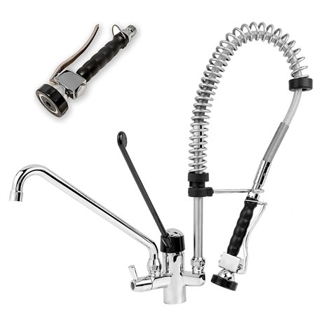 GOLDMAN SERVICE | Robinet gérontologique hygiénique coudé pour éviers de cuisines industrielles d'hôtellerie avec pulvérisateur