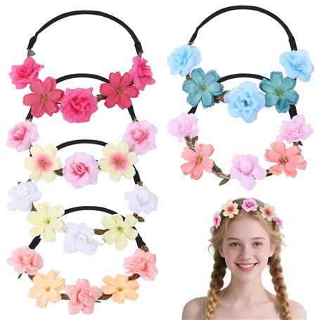 Lot de 6 bandeaux pour cheveux - Fleurs séchées - Pour enfants - Marguerites - Couronne de fleurs de mariage