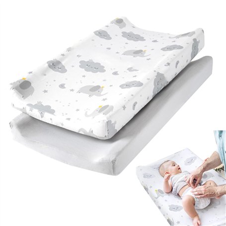 Lot de 2 housses de matelas à langer flexibles pour matelas à langer pour bébé