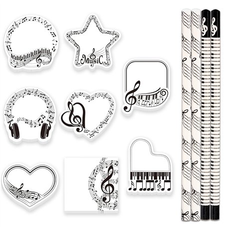 8PCS Notes Autocollantes Thème Musical Sticky Notes avec 4PCS Crayons Notes de Musique