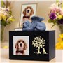 Urne funéraire pour chien - Urne funéraire en bois avec cadre photo - Boîte à souvenirs avec doublure en flanelle noire - Cadeau