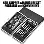 Kit Manucure Pedicure,12 en 1 Kit Manicure Ongle Complet Professionnel, Trousse Coupe Ongle Homme et Femme, Set Manucure Noir Po