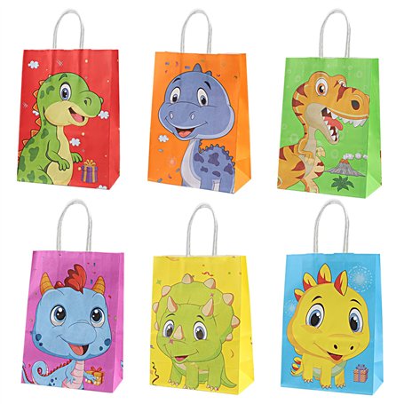 Sacs cadeau dinosaures –12 sacs pour enfants avec 6 motifs différents. Idéals pour les fêtes d'anniversaire