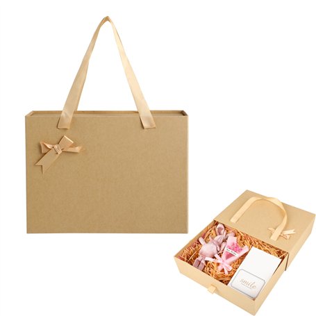 Boîte Cadeau avec Couvercle - Boîte Cadeau Vide en Papier Kraft avec Ruban - Emballage Cadeau pour Mariage et Anniversaire