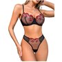 NewBull Ensemble de lingerie sexy pour femme - En tulle transparent - Ensemble sexy - Broderie florale - Soutien-gorge push-up a