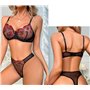 NewBull Ensemble de lingerie sexy pour femme - En tulle transparent - Ensemble sexy - Broderie florale - Soutien-gorge push-up a