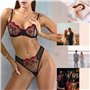 NewBull Ensemble de lingerie sexy pour femme - En tulle transparent - Ensemble sexy - Broderie florale - Soutien-gorge push-up a