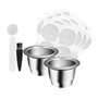 CENPEK Dosettes de café rechargeables en acier inoxydable compatible avec machines Nes-Presso (2 tasses + 100 couvercles)