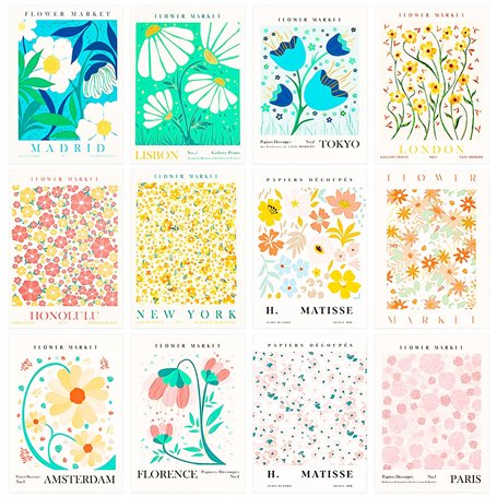 Neikafan Posters Muraux Flower Market 12 Pièces Matisse Poster Flower Market Paris Vintage Mural Poster Flower Decoration Market