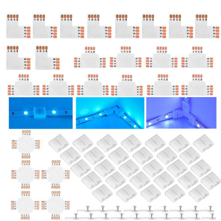 ENQIMAOYI Lot de 45 connecteurs de bande LED pour bande lumineuse 4 broches 8 mm Connecteurs sans soudure en forme de T