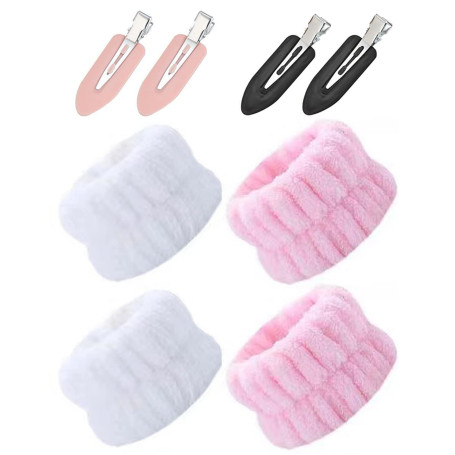 Yoezuo 4Pcs Bandeau de lavage de poignet Microfibre élastiques Bracelet de Lavage de Visage en Polaire Corail pour Femmes Filles