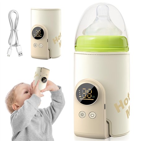 GOEDCH Chauffe-biberon pour bébé : couleur crème Chauffe-biberon bébé en déplacement