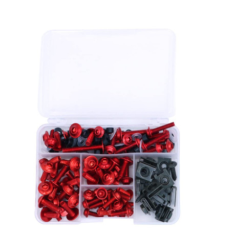 ANCLLO Kit complet de 177 boulons de carénage pour moto - Clips de fixation - Écrous - Rouge