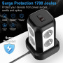 MBQYT Multiprise Parafoudre avec 8 Prises, 3 USB-A&1 USB-C, Tour Multiprise avec Interrupteur, Secteur avec Rallonge Electrique 