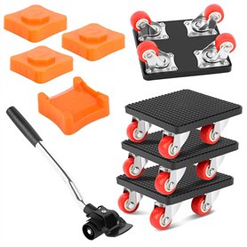 Kit de Poulettes pour Meubles Charge Lourde, 9 Pièces Leve Meuble 330 mm Barre D'extension, 4 Roue Rotative à 360 Degrés et 4 Bl Kit de Poulettes pour Meubles Charge Lourde