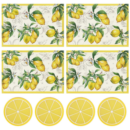 Lot de 4 sets de table décoratifs avec citron